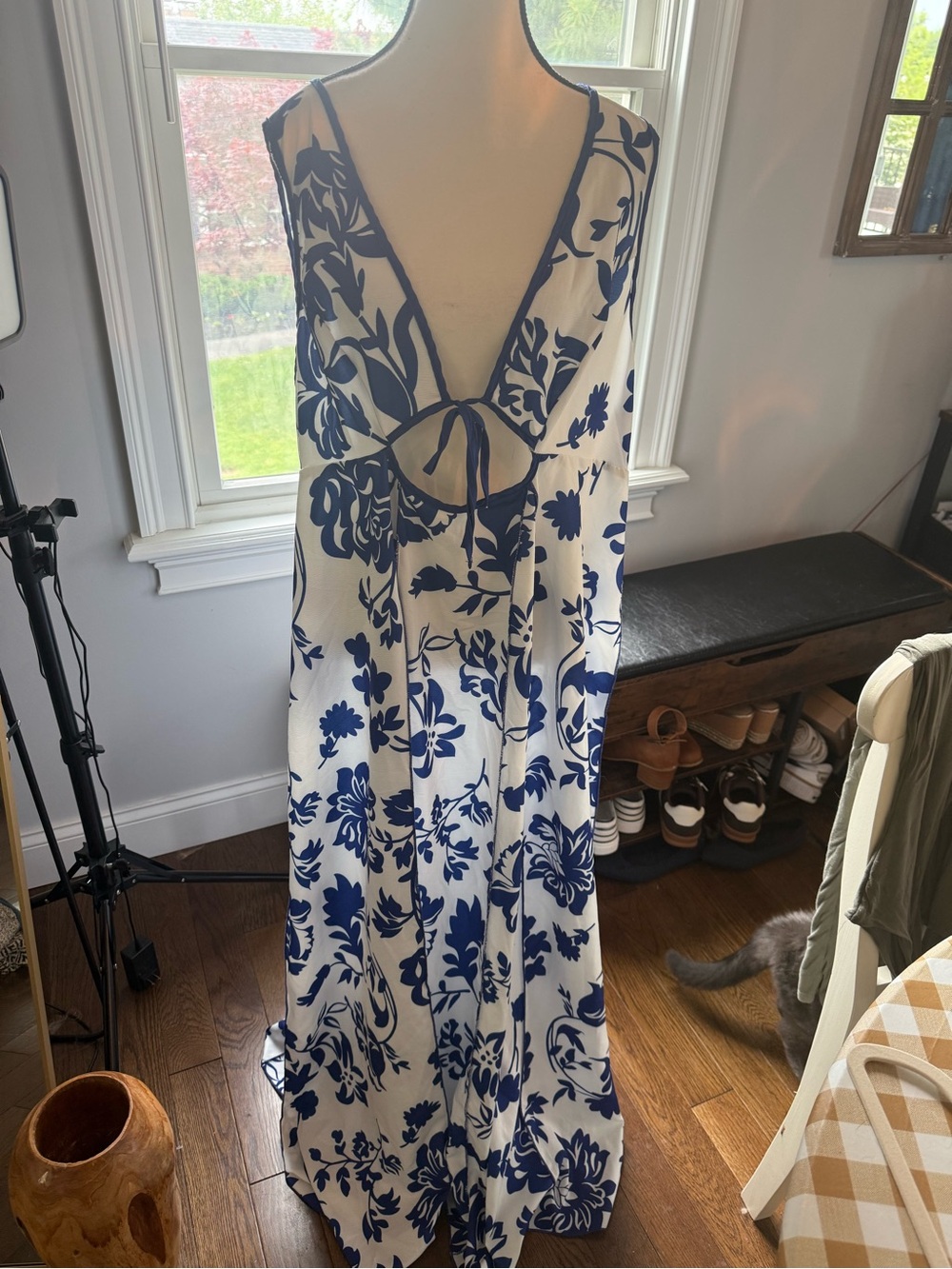SHEIN White Maxi Dress with Blue Floral Print Size 2XL